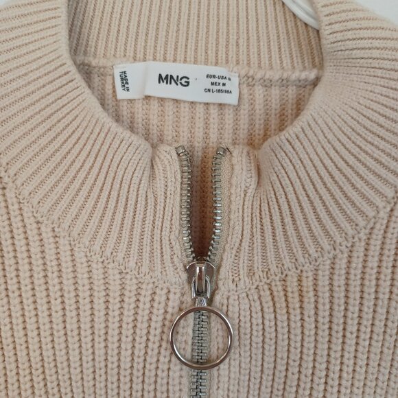 Mango Sweater Cream Cropped Chunky Knit Pullover Pocket & Zip Detail Womens Med - Picture 4 of 7